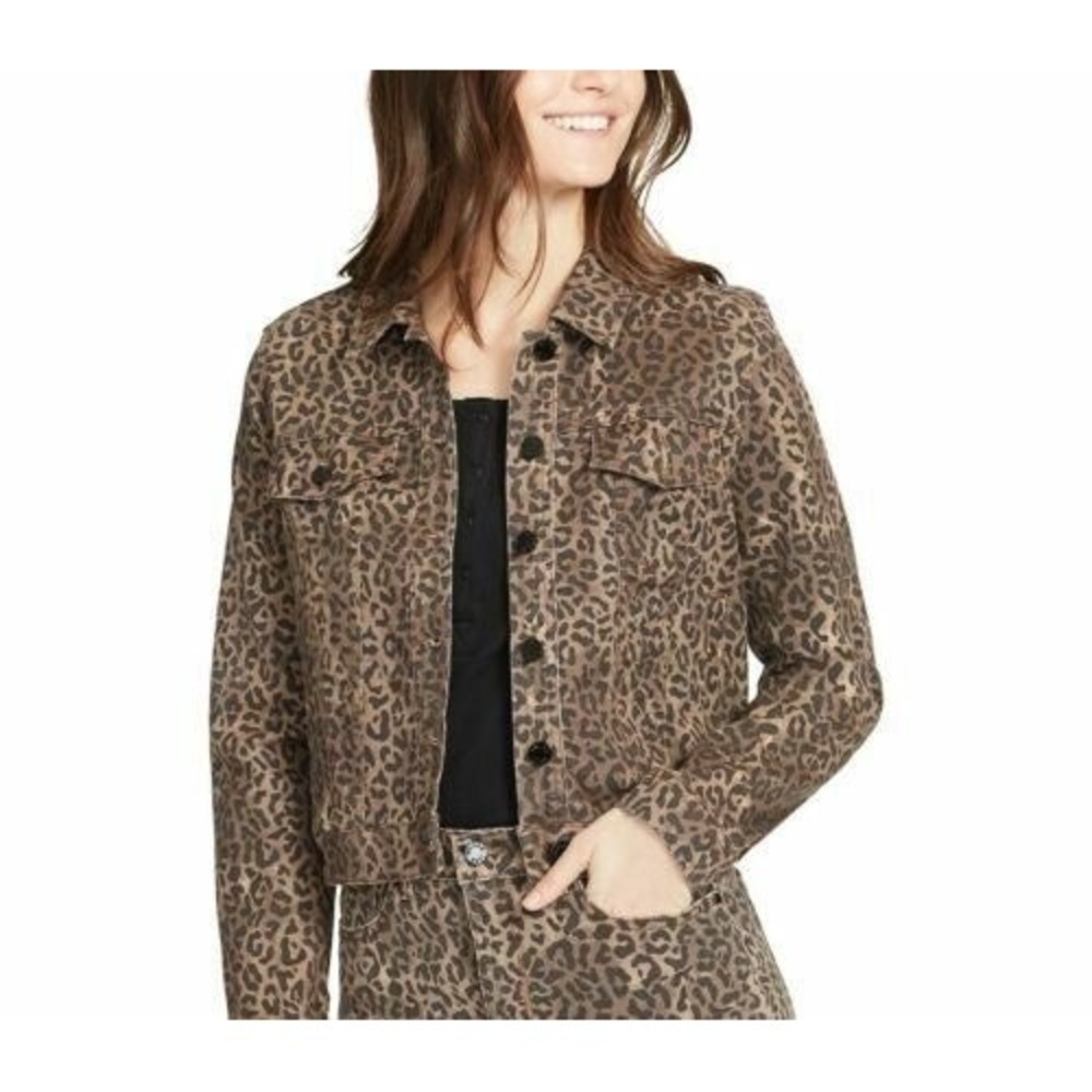 William Rast Lenna Wild Cheetah Denim Jacket Brown Black Juniors Large